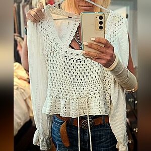 Free People crocheted longsleeve crop  top S